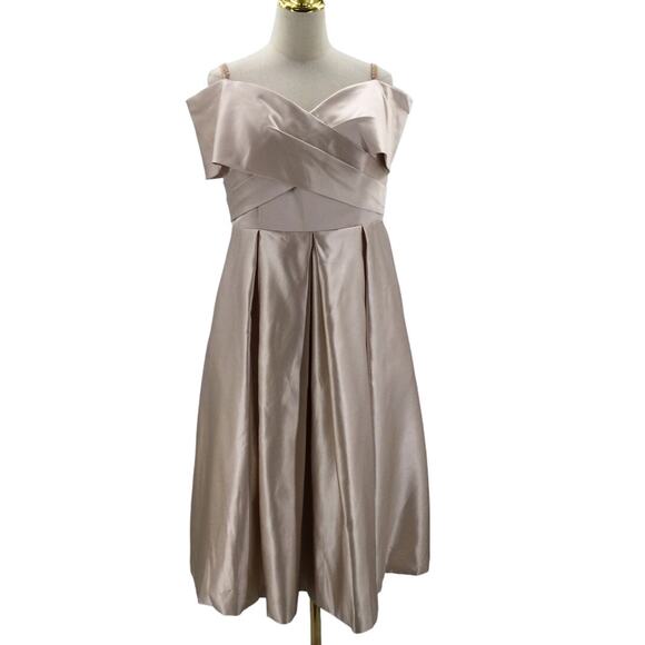 FORMAL PARTY SZ 14 1x plus champagne cream off shoulder lace up midi dress B123 - Picture 1 of 8